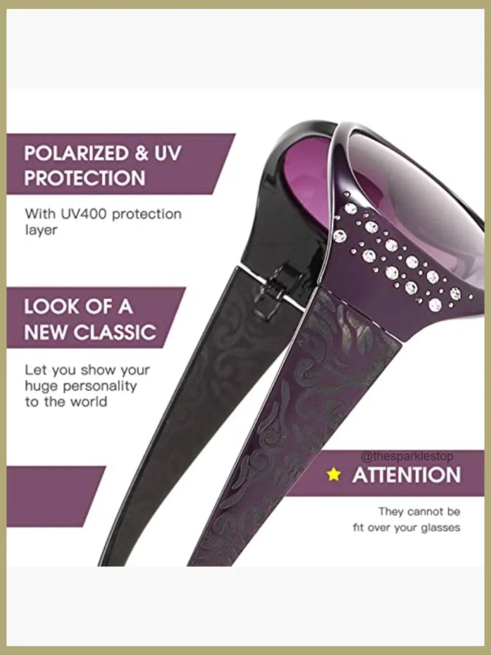 Polarized Wrap Around Sunglasses with Rhinestones and UV Protection